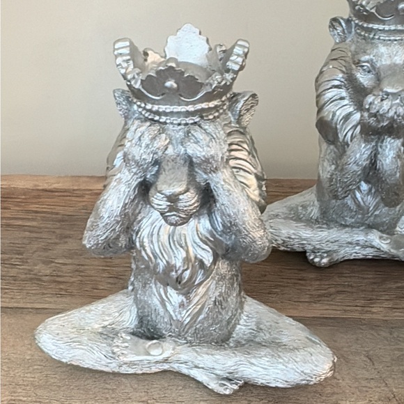 Set of 3 Silver Resin Lions -  Speak no Evil See No Evil Hear No Evil Lions Set - Picture 4 of 9